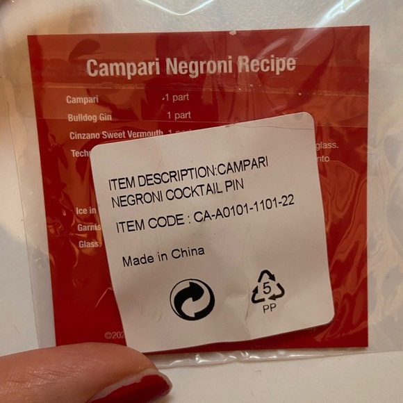 Campari Negroni Cocktail Enamel Pin - Picture 2 of 2